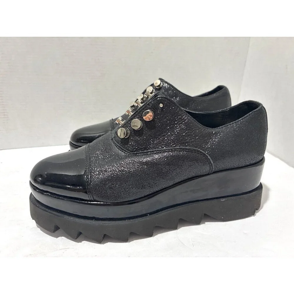 Cult Womes shoes chunky platform black leather size 37 goth glitter finish